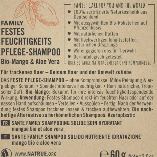 Festes Feuchtigkeits Pflege-Shampoo Bio-Mango & Aloe Vera von Sante Naturkosmetik