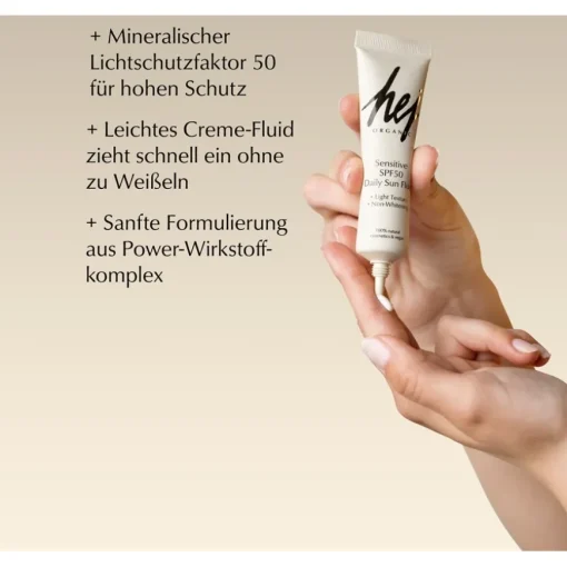 Feuchtigkeitspflege Sensitive SPF50 Daily Sun Fluid von Hej Organic