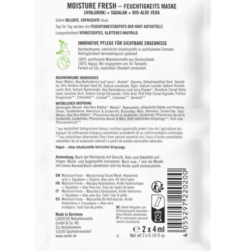 Masken Moisture Fresh Feuchtigkeitsmaske mit Hyaluron, Squalan & Bio-Aloe Vera von Sante Naturkosmetik