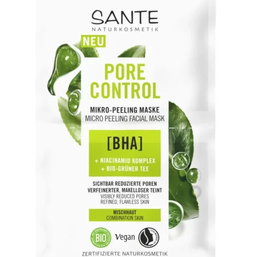 Masken Pore Control Mikro-Peeling Maske mit BHA, Niacinamid Komplex & Bio-Grüner Tee von Sante Naturkosmetik