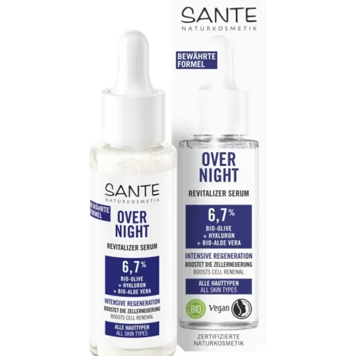 Overnight Revitalizer Serum mit Bio-Olive, Hyaluron & Bio-Aloe Vera von Sante Naturkosmetik