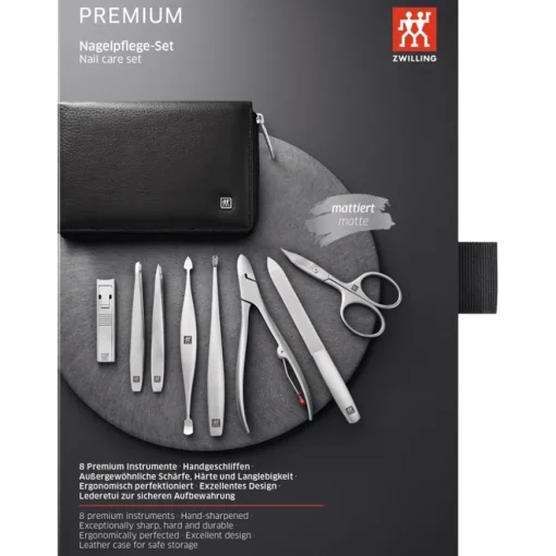 Sets 8-tlg. Maniküre/Pediküre-Etui Schwarzem Rindleder von Zwilling Beauty
