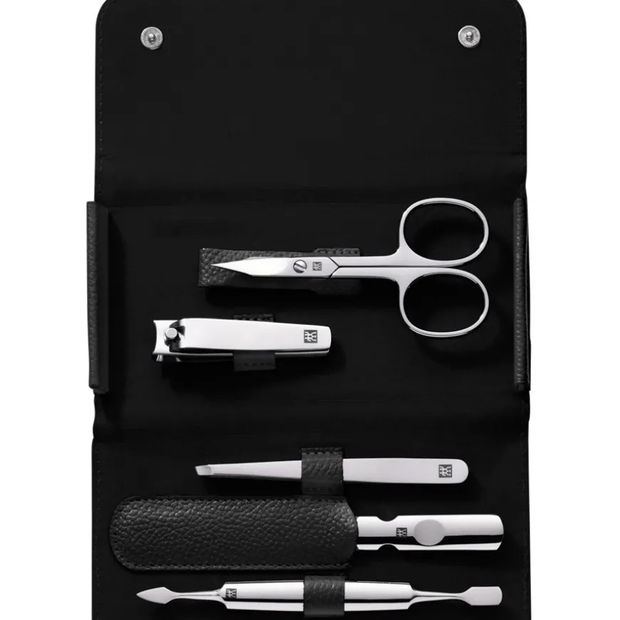 Sets 5-tlg. Maniküre/Pediküre-Etui Schwarzem Rindleder von Zwilling Beauty